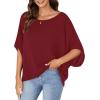 imageLYANER Womens Casual Loose Off Shoulder Batwing Half Sleeve Blouse Shirt Tunic TopBurgundy