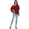 imageLYANER Womens Casual Loose Off Shoulder Batwing Half Sleeve Blouse Shirt Tunic TopBurgundy