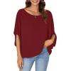 imageLYANER Womens Casual Loose Off Shoulder Batwing Half Sleeve Blouse Shirt Tunic TopBurgundy