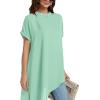 imageLYANER Womens Casual Mock Neck Short Sleeve Irregular Hem Loose Blouse Long Shirt TopLight Green