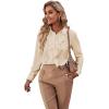 imageLYANER Womens Collar Neck Button Down Ruffle Front Long Sleeve Blouse Shirt TopBeige