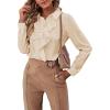 imageLYANER Womens Collar Neck Button Down Ruffle Front Long Sleeve Blouse Shirt TopBeige