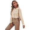imageLYANER Womens Collar Neck Button Down Ruffle Front Long Sleeve Blouse Shirt TopBeige