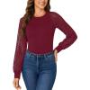 imageLYANER Womens Crew Neck Bodysuit Lace Hollow Out Long Sleeve Slim Fit Stretchy Leotards TopsBurgundy