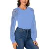 imageLYANER Womens Crew Neck Bodysuit Lace Hollow Out Long Sleeve Slim Fit Stretchy Leotards TopsSky Blue