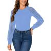 imageLYANER Womens Crew Neck Bodysuit Lace Hollow Out Long Sleeve Slim Fit Stretchy Leotards TopsSky Blue