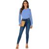 imageLYANER Womens Crew Neck Bodysuit Lace Hollow Out Long Sleeve Slim Fit Stretchy Leotards TopsSky Blue