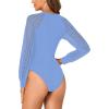 imageLYANER Womens Crew Neck Bodysuit Lace Hollow Out Long Sleeve Slim Fit Stretchy Leotards TopsSky Blue