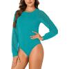 imageLYANER Womens Crew Neck Bodysuit Lace Hollow Out Long Sleeve Slim Fit Stretchy Leotards TopsTurquoise