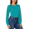 imageLYANER Womens Crew Neck Bodysuit Lace Hollow Out Long Sleeve Slim Fit Stretchy Leotards TopsTurquoise