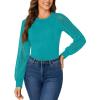 imageLYANER Womens Crew Neck Bodysuit Lace Hollow Out Long Sleeve Slim Fit Stretchy Leotards TopsTurquoise