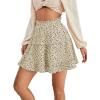 imageLYANER Womens Elastic Waist Pleated Layer Ruffle Hem Flowy A Line Short SkirtFloal Beigeblack