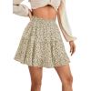 imageLYANER Womens Elastic Waist Pleated Layer Ruffle Hem Flowy A Line Short SkirtFloal Beigeblack