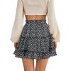 imageLYANER Womens Elastic Waist Pleated Layer Ruffle Hem Flowy A Line Short SkirtFloal Blackwhite