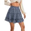imageLYANER Womens Elastic Waist Pleated Layer Ruffle Hem Flowy A Line Short SkirtFloal Navyblack