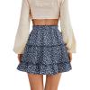 imageLYANER Womens Elastic Waist Pleated Layer Ruffle Hem Flowy A Line Short SkirtFloal Navyblack