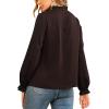 imageLYANER Womens Frill Mock Neck Flounce Long Sleeve Solid Blouse Office Shirt TopBrown