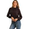 imageLYANER Womens Frill Mock Neck Flounce Long Sleeve Solid Blouse Office Shirt TopBrown