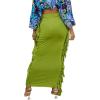 imageLYANER Womens Fringed Side Tassels Elastic Waist Slim Bodycon Pencil Maxi SkirtsSolid Green