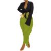imageLYANER Womens Fringed Side Tassels Elastic Waist Slim Bodycon Pencil Maxi SkirtsSolid Green