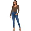 imageLYANER Womens Henley Shirts Long Sleeve Bodysuit V Neck Button Down Body Suit Leotard TopsDark Brown