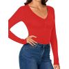 imageLYANER Womens Henley Shirts Long Sleeve Bodysuit V Neck Button Down Body Suit Leotard TopsRed