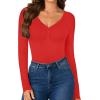 imageLYANER Womens Henley Shirts Long Sleeve Bodysuit V Neck Button Down Body Suit Leotard TopsRed