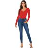 imageLYANER Womens Henley Shirts Long Sleeve Bodysuit V Neck Button Down Body Suit Leotard TopsRed