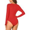 imageLYANER Womens Henley Shirts Long Sleeve Bodysuit V Neck Button Down Body Suit Leotard TopsRed