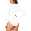 imageLYANER Womens Henley Shirts Long Sleeve Bodysuit V Neck Button Down Body Suit Leotard TopsWhite