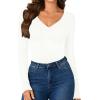 imageLYANER Womens Henley Shirts Long Sleeve Bodysuit V Neck Button Down Body Suit Leotard TopsWhite