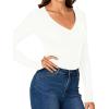 imageLYANER Womens Henley Shirts Long Sleeve Bodysuit V Neck Button Down Body Suit Leotard TopsWhite