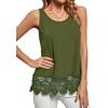 imageLYANER Womens Lace Hem Boat Neck Sleeveless Swing Trim Loose Tank Tops BlouseArmy Green