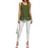 imageLYANER Womens Lace Hem Boat Neck Sleeveless Swing Trim Loose Tank Tops BlouseArmy Green