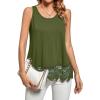 imageLYANER Womens Lace Hem Boat Neck Sleeveless Swing Trim Loose Tank Tops BlouseArmy Green