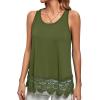 imageLYANER Womens Lace Hem Boat Neck Sleeveless Swing Trim Loose Tank Tops BlouseArmy Green