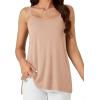 imageLYANER Womens Loose Square Neck Spaghetti Straps Slit Side Camisole Tank Cami TopBeige