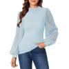 imageLYANER Womens Mesh Long Sleeve Shirts Mock Neck Fall Winter Casual Blouse TopsLight Blue