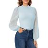 imageLYANER Womens Mesh Long Sleeve Shirts Mock Neck Fall Winter Casual Blouse TopsLight Blue