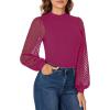 imageLYANER Womens Mesh Long Sleeve Shirts Mock Neck Fall Winter Casual Blouse TopsPurplish Red