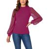 imageLYANER Womens Mesh Long Sleeve Shirts Mock Neck Fall Winter Casual Blouse TopsPurplish Red