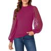 imageLYANER Womens Mesh Long Sleeve Shirts Mock Neck Fall Winter Casual Blouse TopsPurplish Red