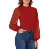 imageLYANER Womens Mesh Long Sleeve Shirts Mock Neck Fall Winter Casual Blouse TopsRed