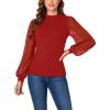 imageLYANER Womens Mesh Long Sleeve Shirts Mock Neck Fall Winter Casual Blouse TopsRed