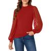 imageLYANER Womens Mesh Long Sleeve Shirts Mock Neck Fall Winter Casual Blouse TopsRed