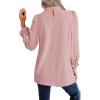 imageLYANER Womens Mock Neck Ruffle Trim Puff Long Sleeve Blouse Casual Office Shirt TopPink