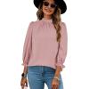 imageLYANER Womens Mock Neck Ruffle Trim Puff Long Sleeve Blouse Casual Office Shirt TopPink