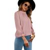 imageLYANER Womens Mock Neck Ruffle Trim Puff Long Sleeve Blouse Casual Office Shirt TopPink