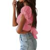imageLYANER Womens Ruffle Short Sleeve Tie Up Back Crop Top Off Shoulder Bardot BlouseLight Pink