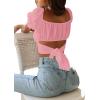 imageLYANER Womens Ruffle Short Sleeve Tie Up Back Crop Top Off Shoulder Bardot BlouseLight Pink
